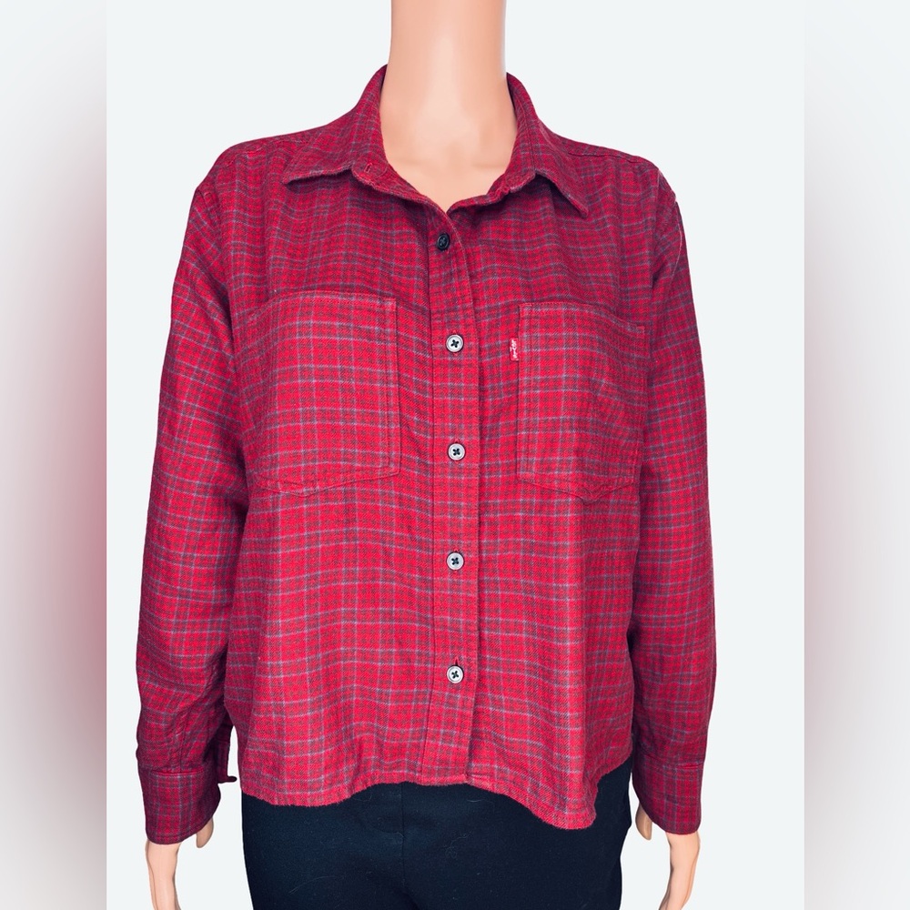 Levi's Red and Blue Plaid Long Sleeve Button Down Cotton Flannel Shirt XS